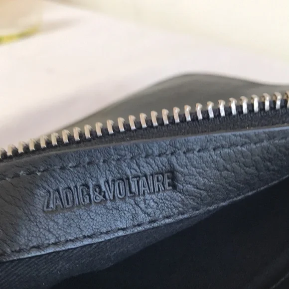 Zadig & Voltaire black leather crossbody bag silver wings logo 2 zipper pouches - Picture 7 of 8